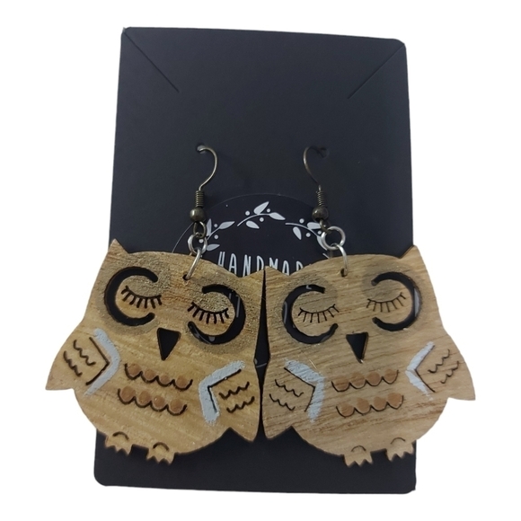 Handcrafted Sleepy Owl Earrings - Picture 2 of 3